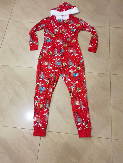 2024 Autumn Fashion Christmas New Women's jumpsuit Loose Elastic Elegant Stripe Fun Zipper Christmas Home Hoodie jumpsuit