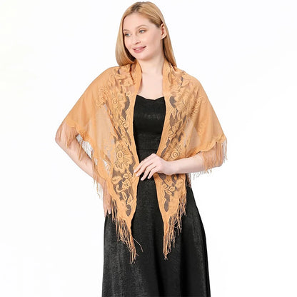 New Embroidery Lace Scarf Shawl Floral Triangular Veil Shawl For Women Party Scarf Wedding Poncho Stoles Ladies Headband Wraps