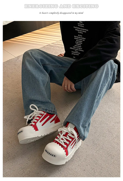 Women Men Sneakers Low-top Big-head Canvas Thick-soled Heightening Versatile Unisex Leisure Trendy Shoes Men Chunky Trainers