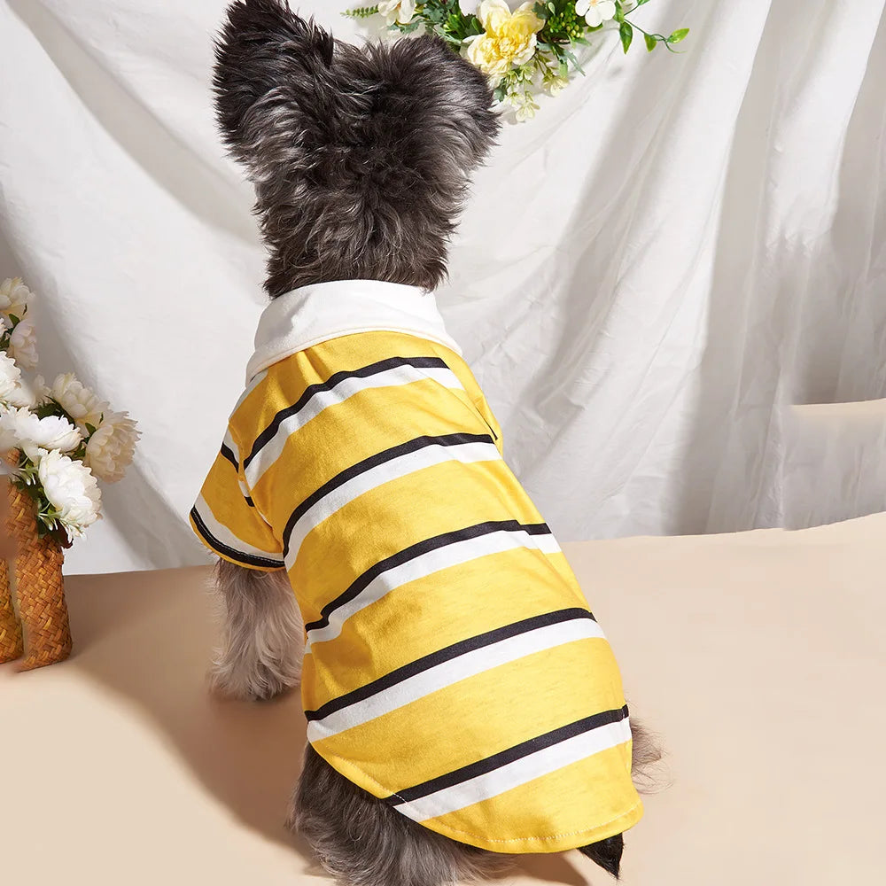Sport Stripe Puppy Dog Polo Shirt Spring Autumn Pet Clothes for Small Dogs Schnauzer Maltese Bichon Pullovers Mascotas Clothing