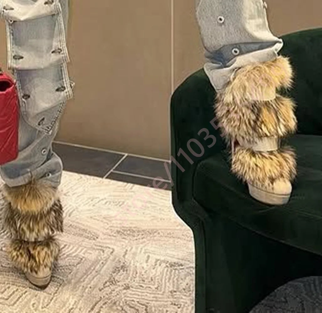 Winter Platform Belt Buckle Soft Fur Short Boots Fashion Show Party Casual Furry Boots New Sexy Women's Stiletto Warm Boots