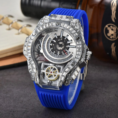 Business Full Diamond Case Luxury Top Mens Watches Rubber Strap Color Creative Decorative Quartz Watch Men AAA Clocks Relogio