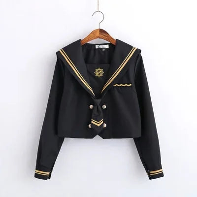 Spring Autumn Long Sleeve Japanese JK Sets School Uniforms Girls Musketeers High School Women Novelty Pleated Skirt Sailor Suits