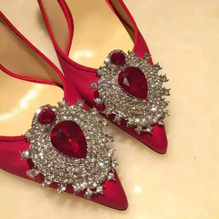 Luxury Diamond Crystal Satin Women Pumps Elegant Pointed toe Stiletto High heels Spring Autumn Fashion Wedding Banquet Shoes