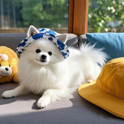 Summer Cat Dog Sunscreen Hat with Printed Checkered Pet Fisherman Hat Suitable for Cats Small Medium-sized Dogs Outdoor Supplies