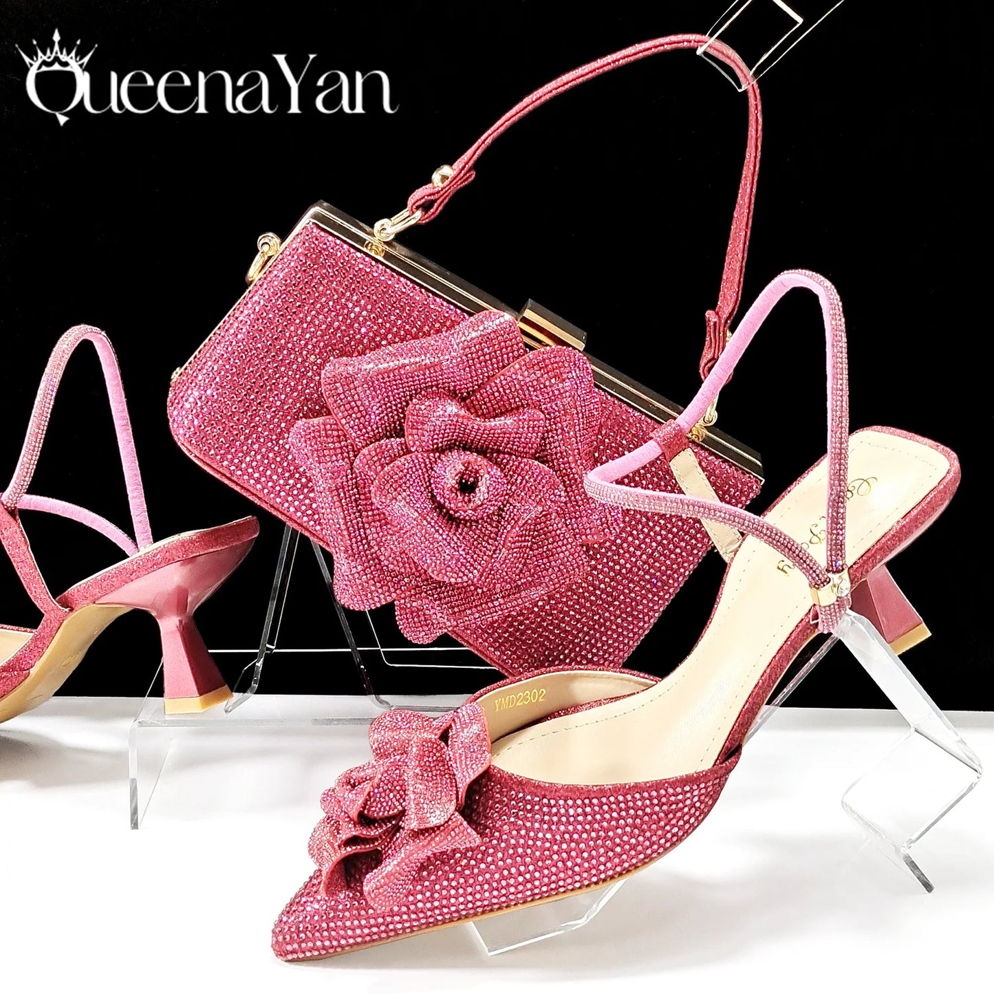 2025 Large Flower Design Shoes & Bag Nigerian Coffee Color Women's Stiletto Shoes For Special Good Time INS Style