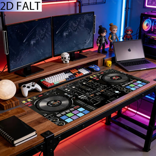 CIFBUY DJ Mixer Mouse Pad Large Desk Mat Black Silver Turntable Colorful Knobs Non Slip for PC Office Home Gaming Anime Decor