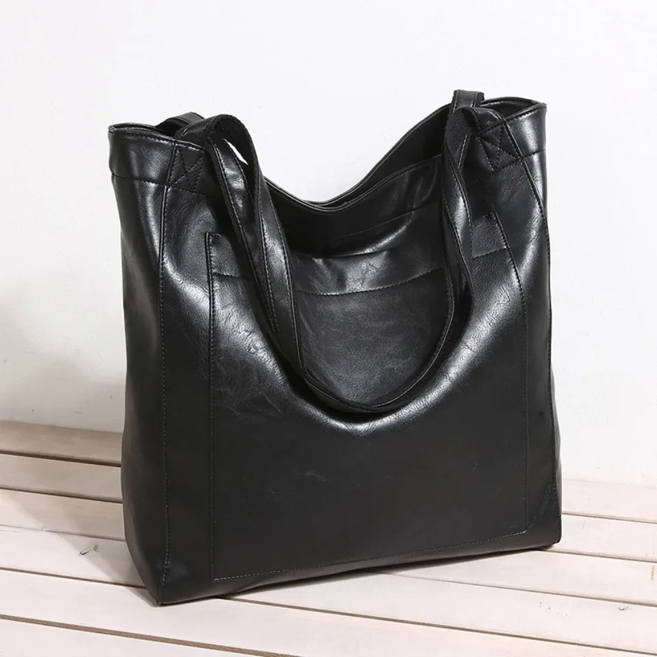 High Quality Oil Skin Leather Bucket Hand Bags for Women Female Shoulder Top-Handle Bag Luxury Handbas Women Large Commute Bags