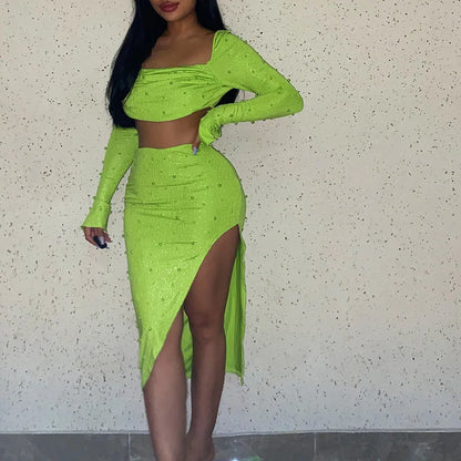 Luxury Y2k Bodycon Sexy Two-piece Set Skirt Sets Sequins Pearls Women Outfits Evening Party Gowns Chic Dresses Short Suits White