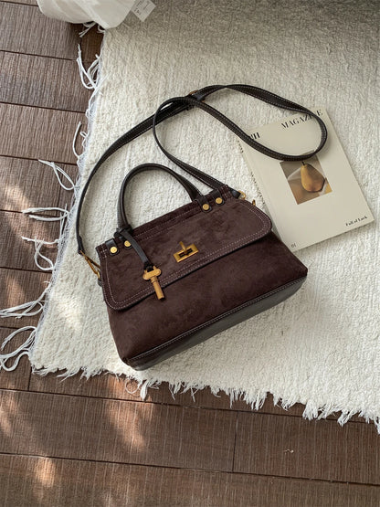 High Quality Retro Top-handle Bags For Women 2025 Winter New Designer Handbags Luxury Flap Shape PU Suede Shoulder Crossbody Bag