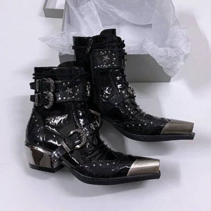 Gothic Punk Style Platform Couple Ankle Boots Designer Metal Decorative Belt Buckle Women Mans Motorcycle Booties Zapatos Hombre