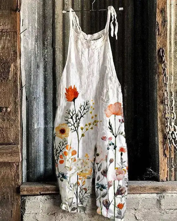 Vintage Style Jumpsuit Women Casual Floral Rompers Loose Boho Casual Jumpsuits Sleeveless Print Strappy Jumpsuit 2024 New