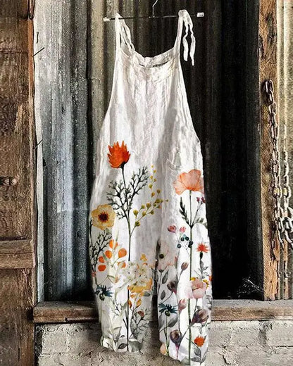 Vintage Style Jumpsuit Women Casual Floral Rompers Loose Boho Casual Jumpsuits Sleeveless Print Strappy Jumpsuit 2024 New