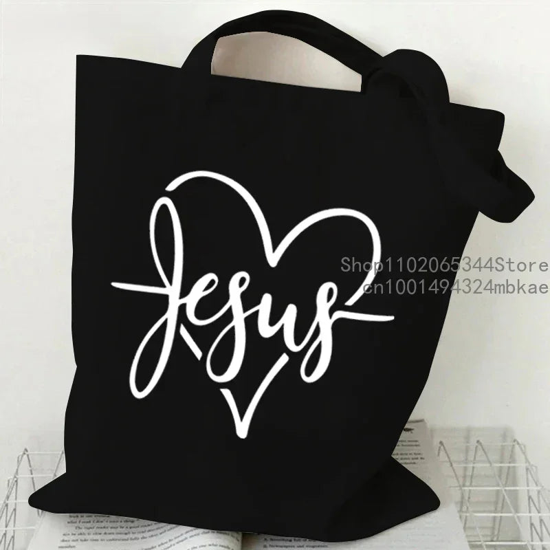 Faith Printed Heart Graphics Women Canvas Shoulder Tote Bag Casual Fashion Shopping Cases Bag Storage Handbag Christian Gifts