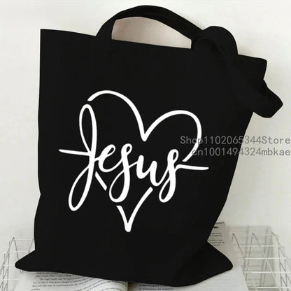 Faith Printed Heart Graphics Women Canvas Shoulder Tote Bag Casual Fashion Shopping Cases Bag Storage Handbag Christian Gifts