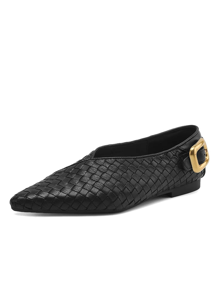 NEW 2025 Trend Genuine Leather Splicing Women Flats Spring Autumn Pattern Flat Shoes Lady Leopard Pointed Toe Buckle Style Shoes
