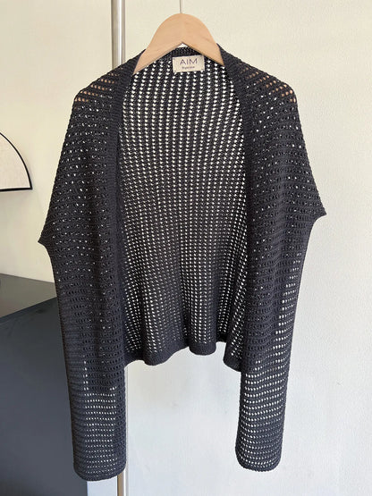Knitted Hollow T-shaped Shawl for Women 2026 Summer New Thin with Wool Knot Decoration Sun-protective Vest on The Shoulders