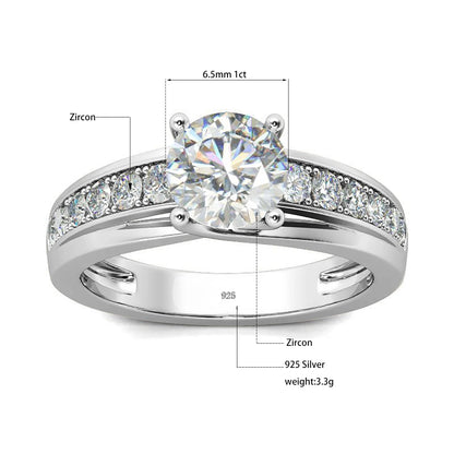 Luxury 1 Carat Moissanite Ring For Women Solid 925 Silver Rhodium Plated Luxury Wedding Jewelry With Certificate Gift Female Hot