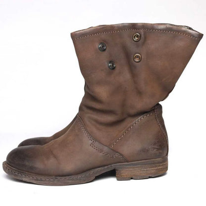 Fashion Men's Genuine Leather Motorcycle Boots Buckle Strap Top Quality Retro Mid-calf Western Slouch Boots Dress Shoes