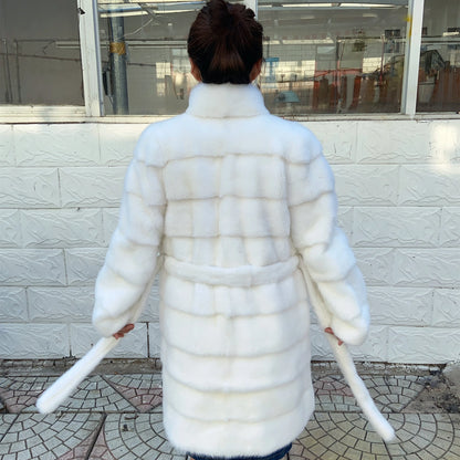 Fancy Rani Real Mink Fur Coat Natural White Women Winter Long Leather Jacket Luxury Female Clothes Mink Fur Coat Women Promotion