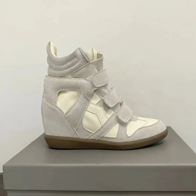 Women's Ankle Boots 2026 New Genuine Leather 8CM Hidden Heel Women Platform Sneakers Fashionable Splice Color Design Women Shoes
