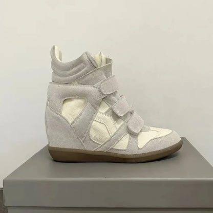 Women's Ankle Boots 2026 New Genuine Leather 8CM Hidden Heel Women Platform Sneakers Fashionable Splice Color Design Women Shoes