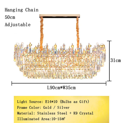 Modern Crystal Pendant Luxury Ceiling Chandelier LED Hanging Lamp for Living Dining Room Bedroom Home Decor Gold Luster Lighting