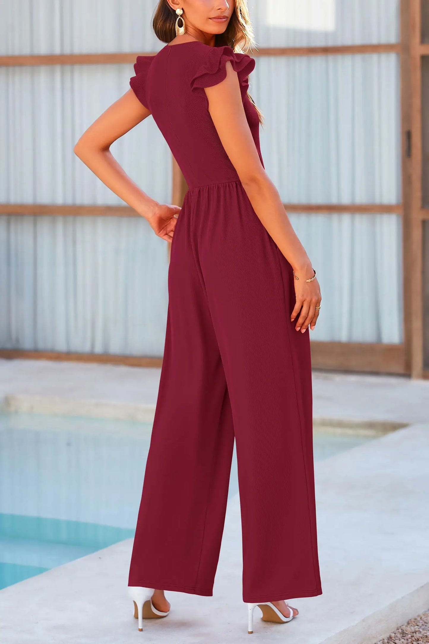 Spring/Summer 2026 New Collection Women's Round Neck Sleeveless Ruffled Trim Fitted Waist and Leg-Sculpting Jumpsuit