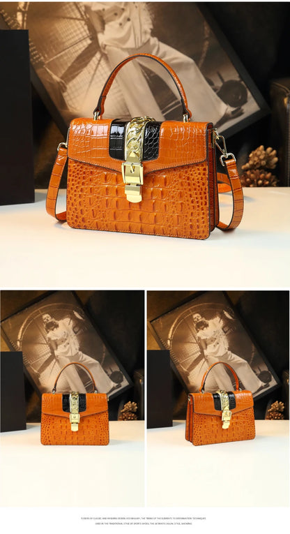 Luxury Fashion Brand Women's Handbags Genuine Leather Shoulder Crossbody Bag Crocodile Small Hard Square Portable Messenger Bags
