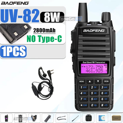 1/2Pcs Baofeng UV-82 Walkie Talkie 5/8W Tri-Power FM Radio Type-C Charger Dual PTT Dual Band VHF/UHF Two Way Camouflage For Hunt