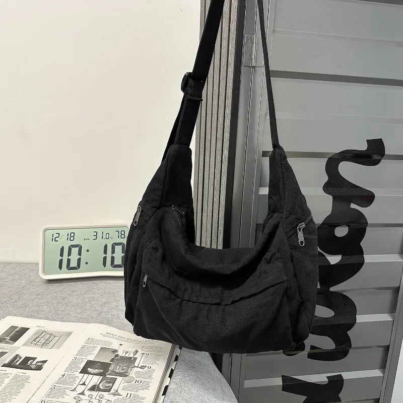 100% Cotton Shoulder Bags Women Large Capacity Canvas Tooling Packages Korea Style Cloth Crossbody Bags Solid Messenger Bags