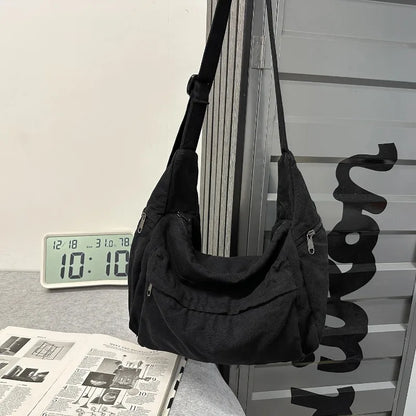 100% Cotton Shoulder Bags Women Large Capacity Canvas Tooling Packages Korea Style Cloth Crossbody Bags Solid Messenger Bags