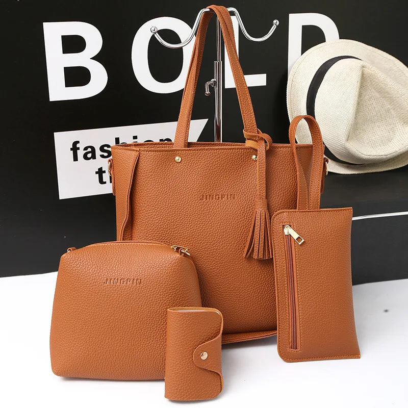 4Pcs/Set Shoulder Bag Large Capacity Crossbody Handbags Enhanced and Reinforced PU Leather Wallet Purse Crossbody Bags for Women
