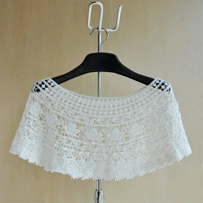 Women Vintage Crochet Knit Cape Elegant Cute Lace Short Hollow Out Shawls Shrug Poncho Wedding Bridal Evening Dress Lace Scarf
