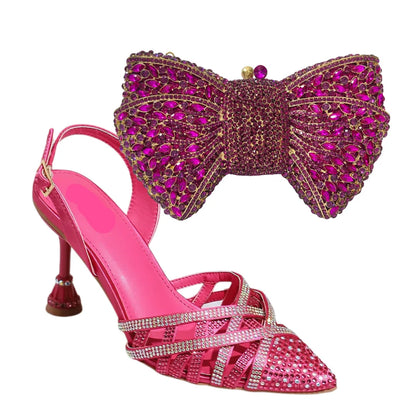 Insightlink Elegant Italian Design Pink Butterfly Shoes and Bag Set for Women - Perfect for Parties and Weddings