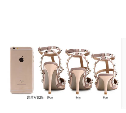 Women's sandals luxury Woman shoes Gladiator Summer 2026 New Rivet High-heeled Three Straps Ankle Fashion Designer Ladies Shoes