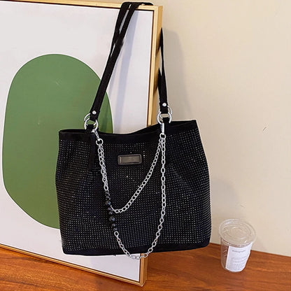 2024 Fashion Women Bling Diamonds Handbag Large Capacity PU Leather Big Totes Designer Female Chain Shoulder Bags Shopping Bags