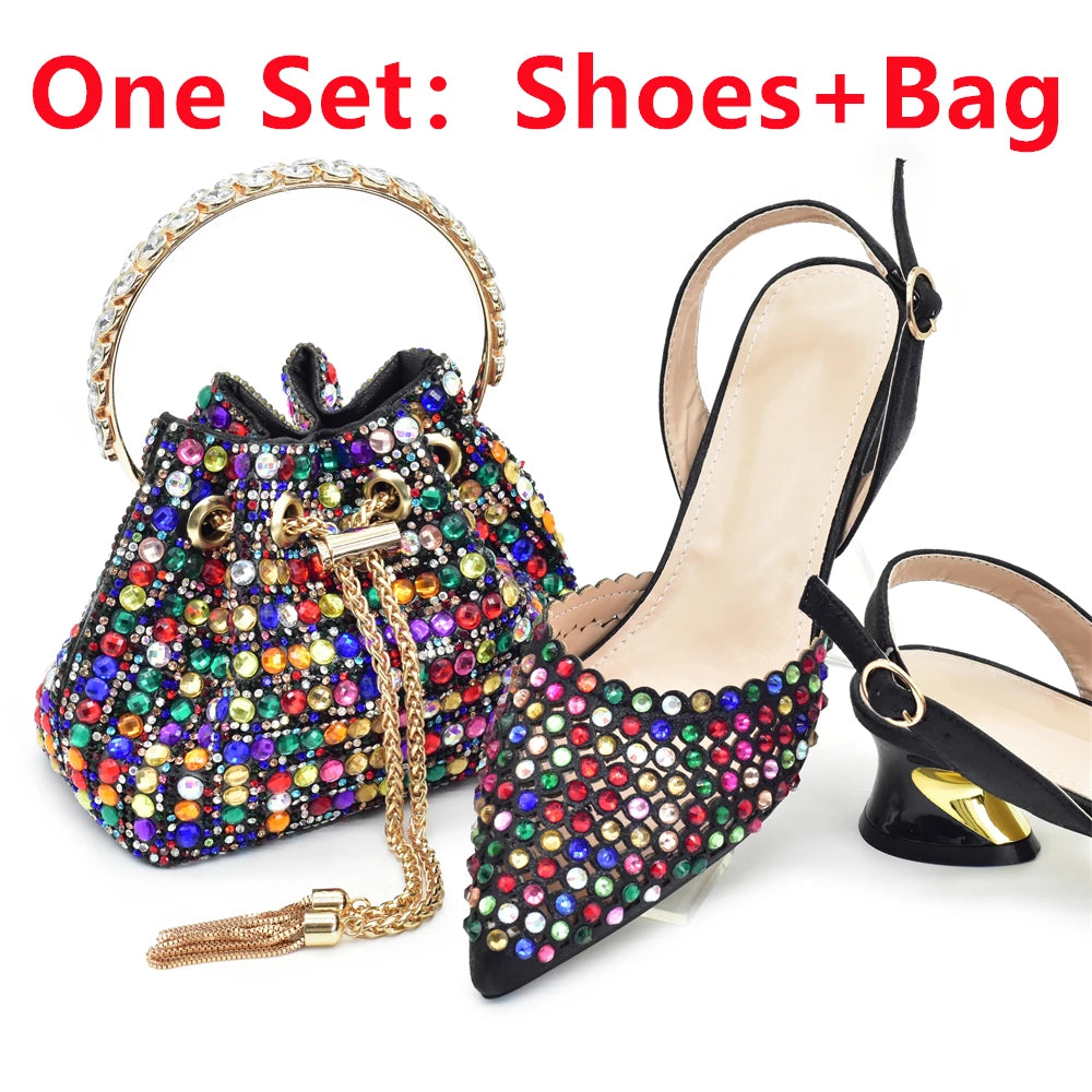 Fashion Royal Blue Shoe and Bag Set Decorated with Rhinestone Nigeria Italian Shoes and Matching Bags Elegant Heeled Women Pumps