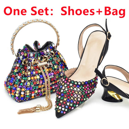 Fashion Royal Blue Shoe and Bag Set Decorated with Rhinestone Nigeria Italian Shoes and Matching Bags Elegant Heeled Women Pumps