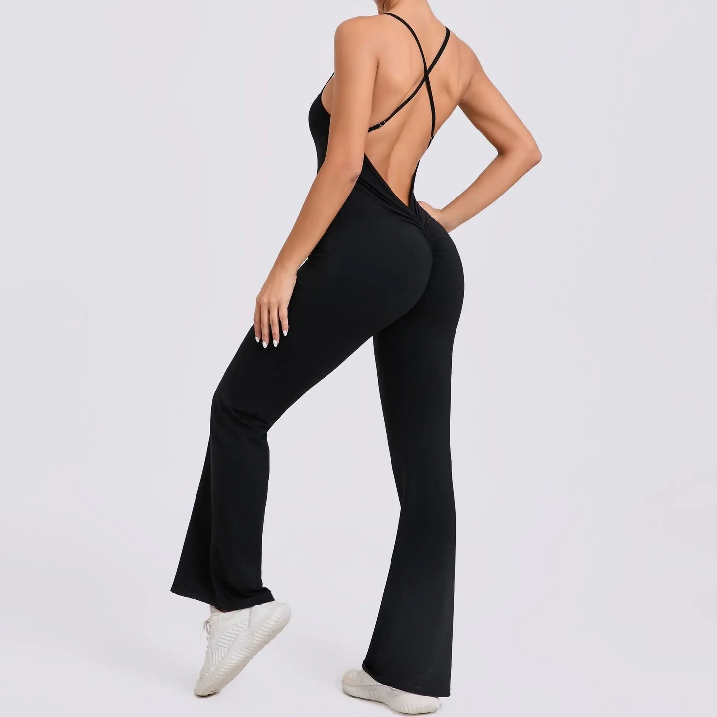 Sports Overalls for Women Sportswear Flared Jumpsuit Woman Padding Jumpsuits Gym Combinaison Femme Coffee Gray Navy Blue Red