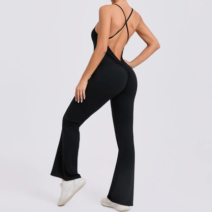 Sports Overalls for Women Sportswear Flared Jumpsuit Woman Padding Jumpsuits Gym Combinaison Femme Coffee Gray Navy Blue Red