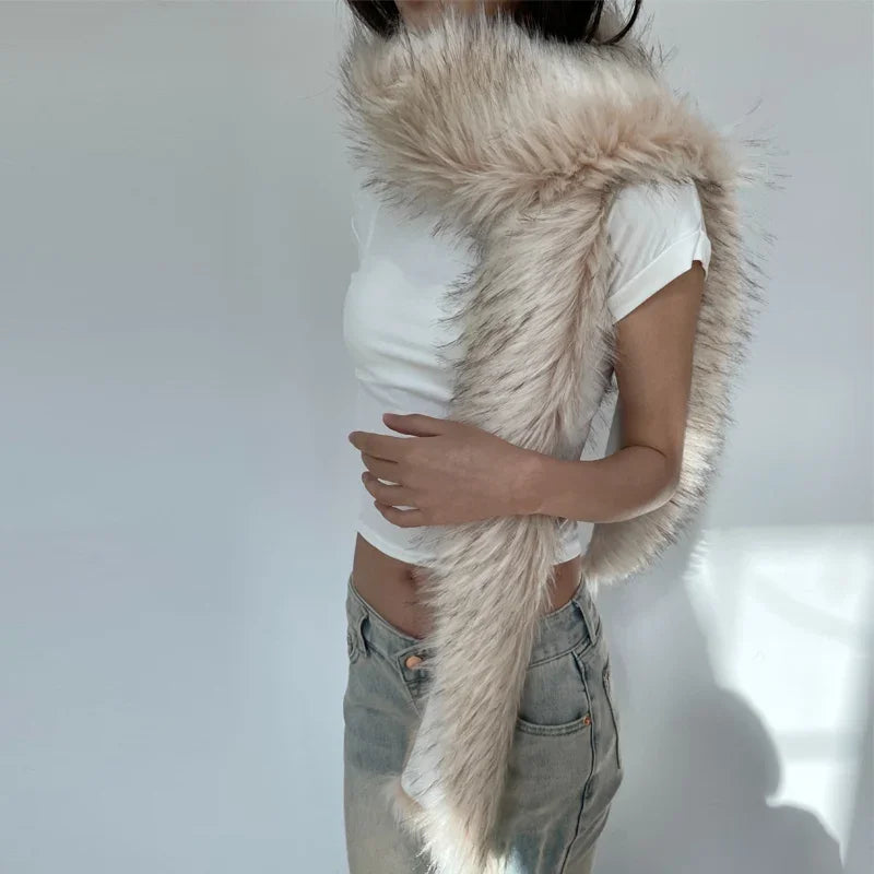 Bulk discount  Y2K Mink Fur Scarf for Women - Winter Plush Long Strip Scarf, European American Style Warm accessory