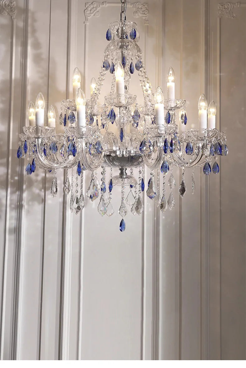 French Blue Romantic Crysatl Chandeliers Light Luxury Glass Living Room Art Decor Candle Pendant Lights Lighting Bedroom Lamps