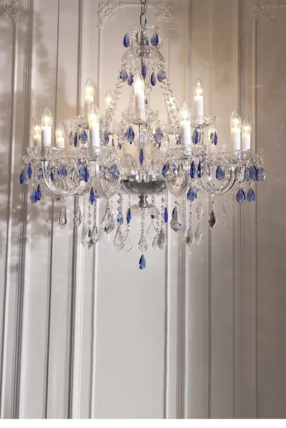 French Blue Romantic Crysatl Chandeliers Light Luxury Glass Living Room Art Decor Candle Pendant Lights Lighting Bedroom Lamps