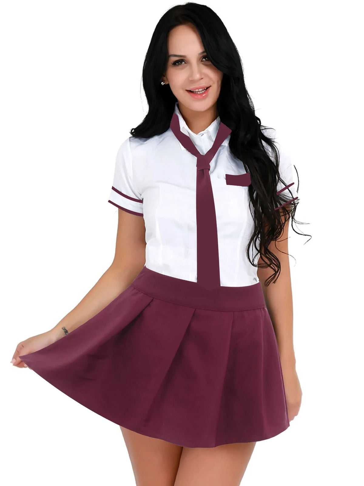 3Pcs Womens Schoolgirl Cosplay Costume Kawaii JK Japanese School Student Uniform Short Sleeve Shirt with Plaid Skirt And Tie Set