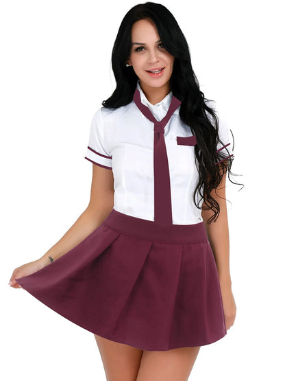 3Pcs Womens Schoolgirl Cosplay Costume Kawaii JK Japanese School Student Uniform Short Sleeve Shirt with Plaid Skirt And Tie Set