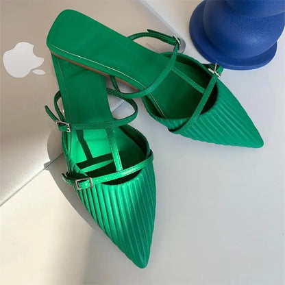 2025 New Women's Shoes Fashionable Slippers with Double Buckles Lazy Pointed Toe Elegant Women's Shoes Luxury Design Sandals