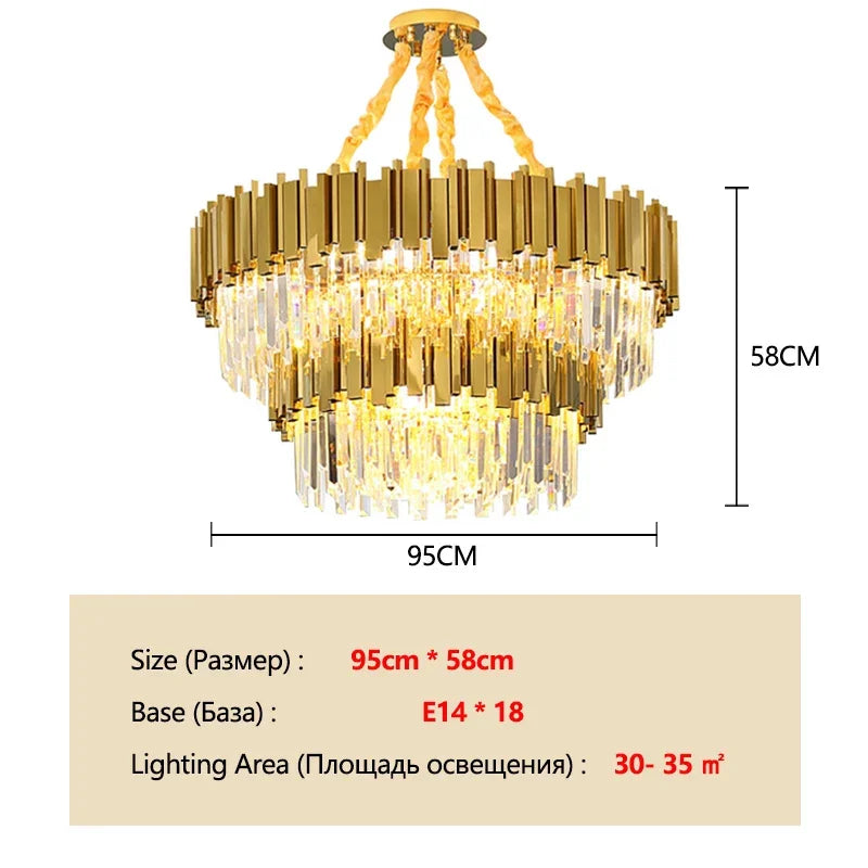 Gold K9 Crystal Tricolor Chandelier Luxury Modern LED Ceiling Light for Living Room Dining Room Bedroom Ceiling Lights