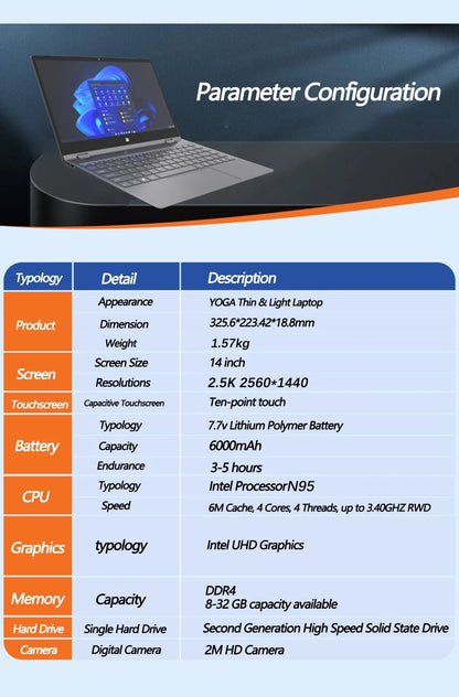 14'' Touch 360° Flip 2-in-1 Laptop FW-Y1 Mini Convertible Tablet Notebook Intel N95 12GB LPDDR5 Portable Student Office Netbook