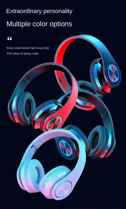 RGB Luminous Headset Bluetooth Headphones Noise Cancelling Wireless Earphones for Students Gamers Music Lovers